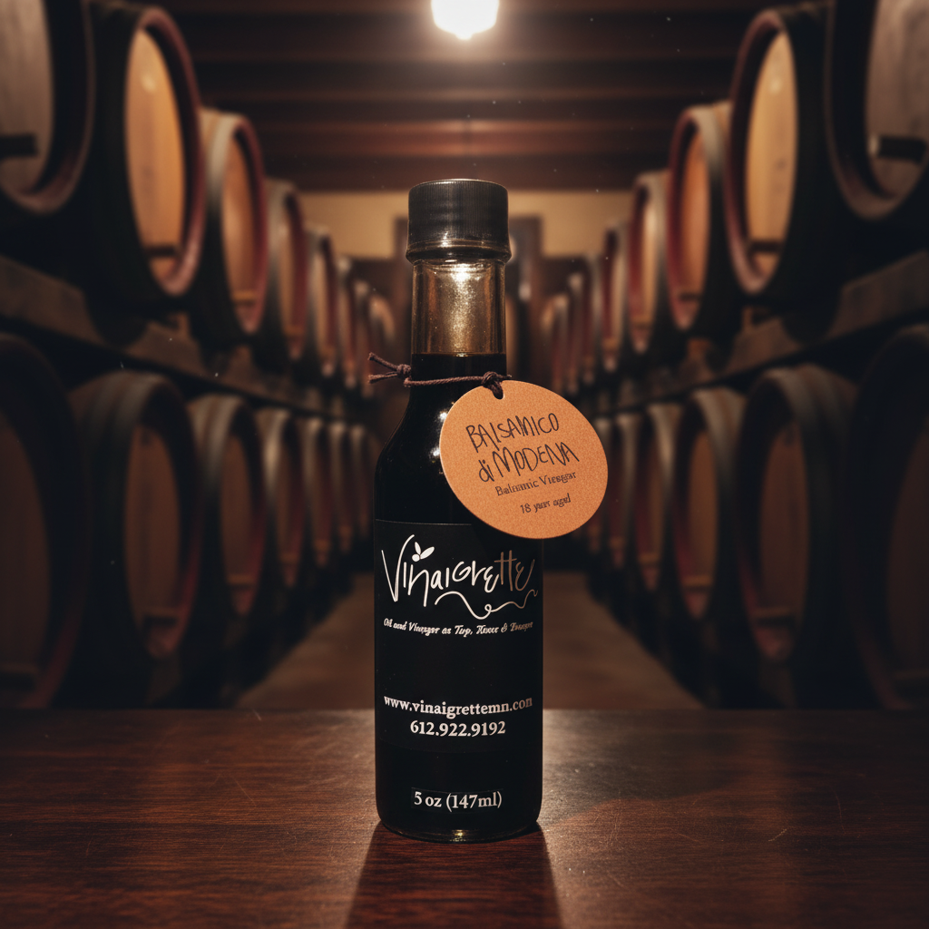 Traditional Aged Balsamic Bottle with Tag and Background