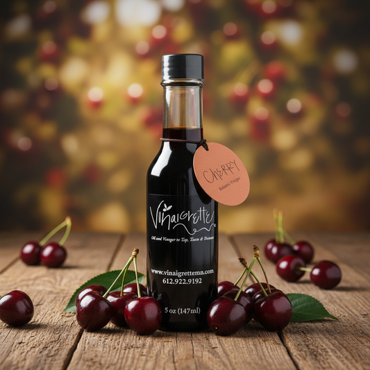 Cherry Balsamic Bottle with Tag and Background